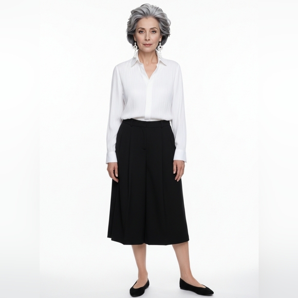 Anne Klein Vintage Black Fine Wool Wide Leg Crop Trousers Dress Pants 48 12 - Picture 13 of 13